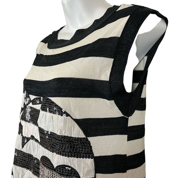COLOUR EIGHTEEN Striped Metallic Black Knit Sequin Top Knit Shirt Goth Punk L - Picture 5 of 16